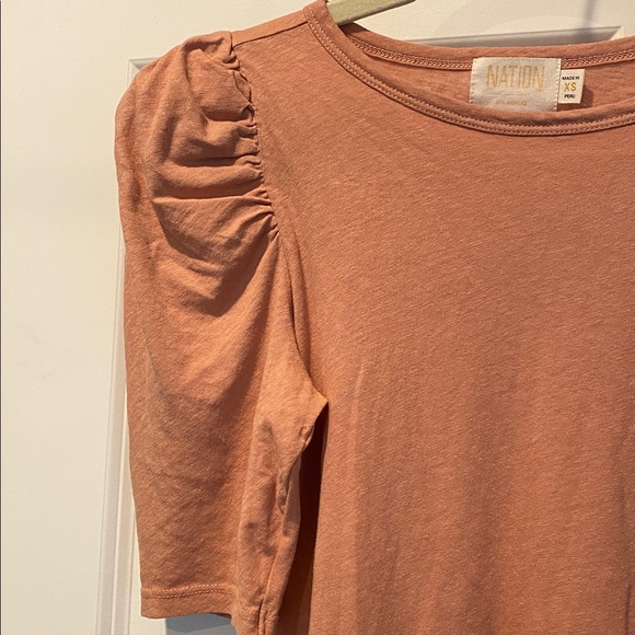 Nation Ltd Salmon Pink Puffed Shoulder T shirt. Size Extra Small. Pima Cotton. - Picture 3 of 8
